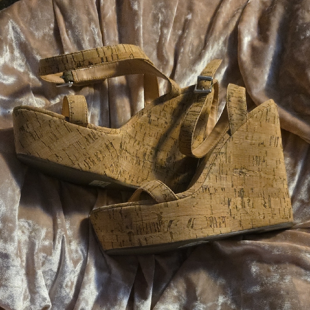 Schultz Tan Cork Wedge Sandals